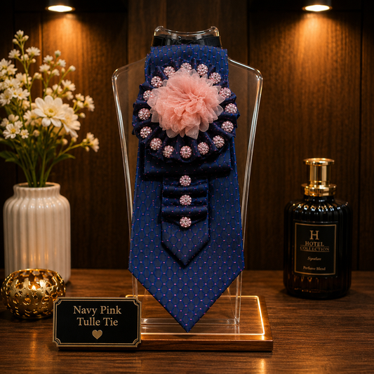 Navy Pink Tulle Tie