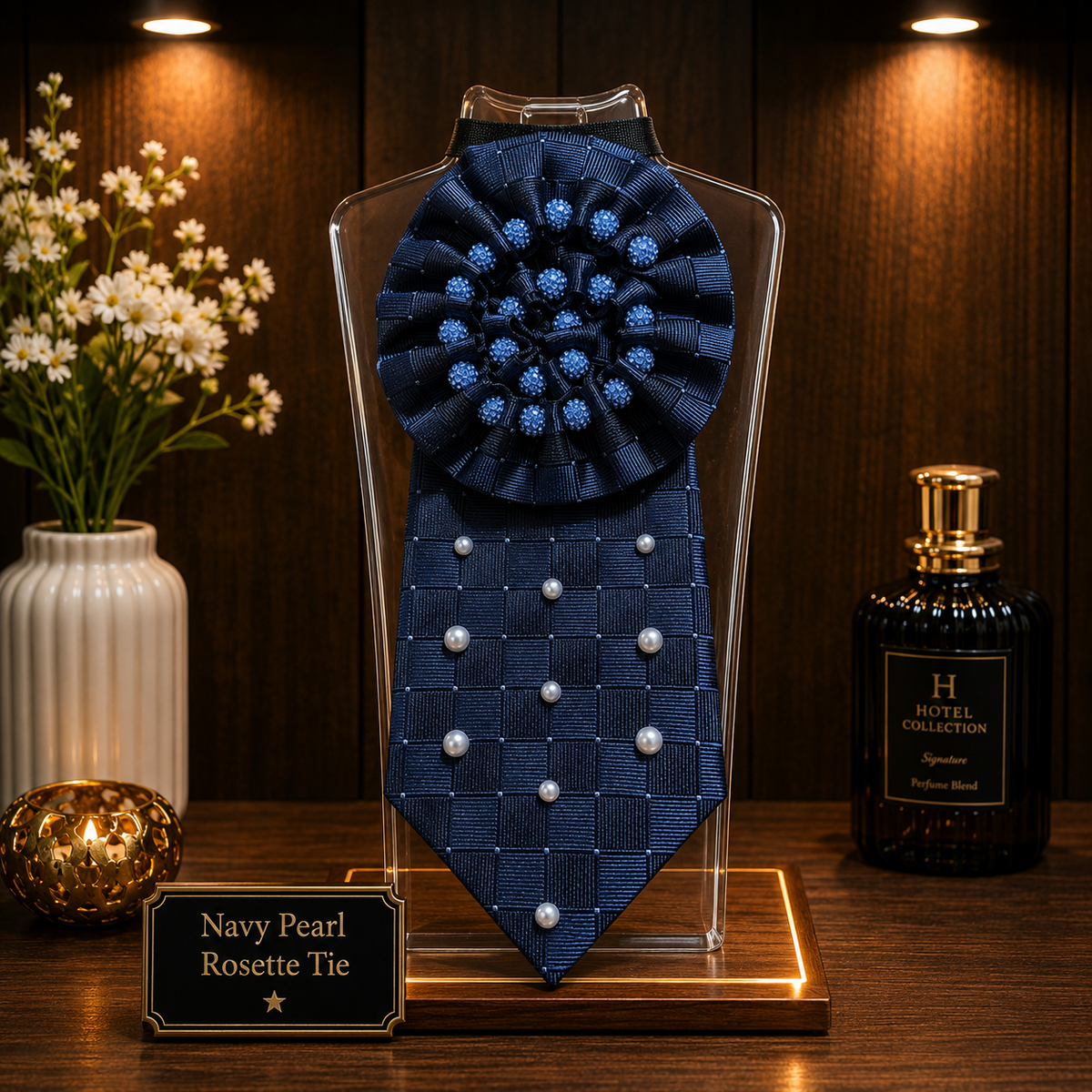 navy pearl rosette