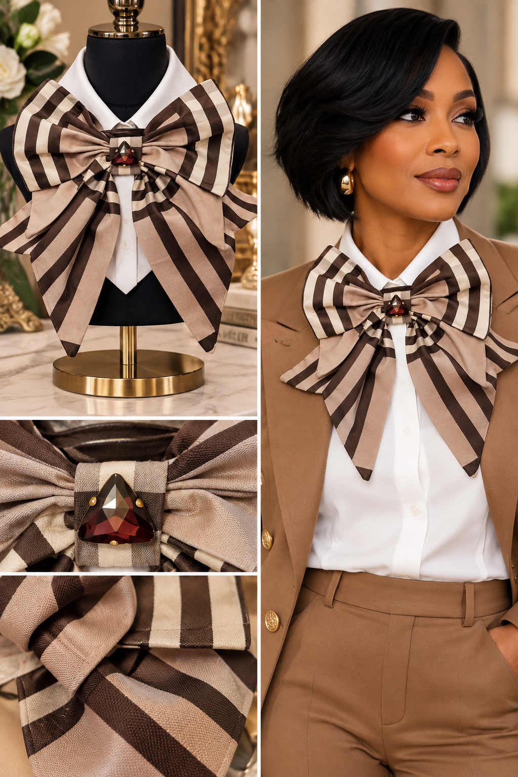 Custom made Cocoa Stripe Statement Bow