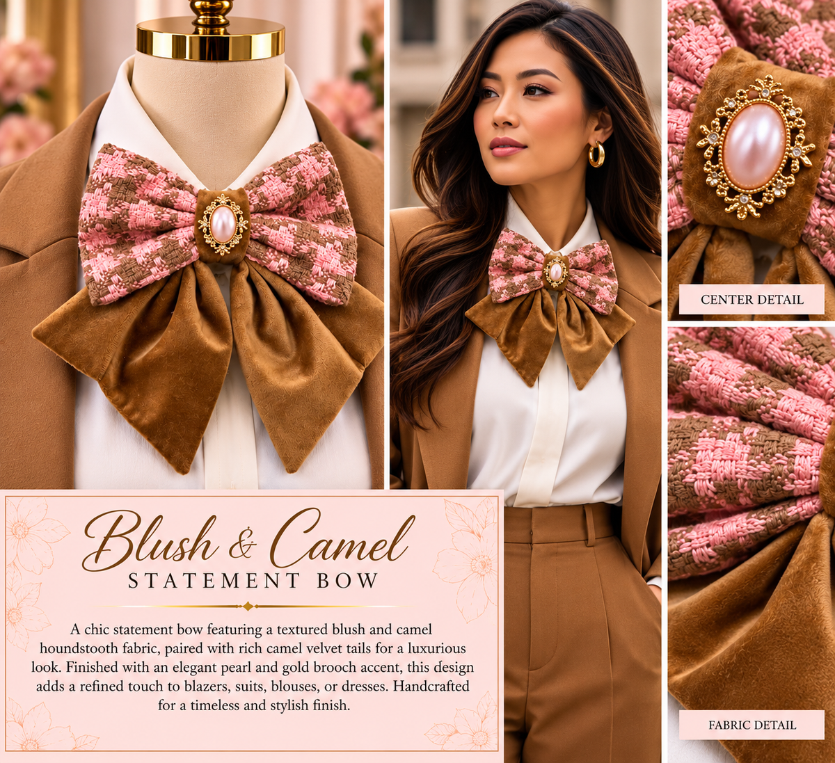 Custom Blush & Camel Pearl Statement Bow