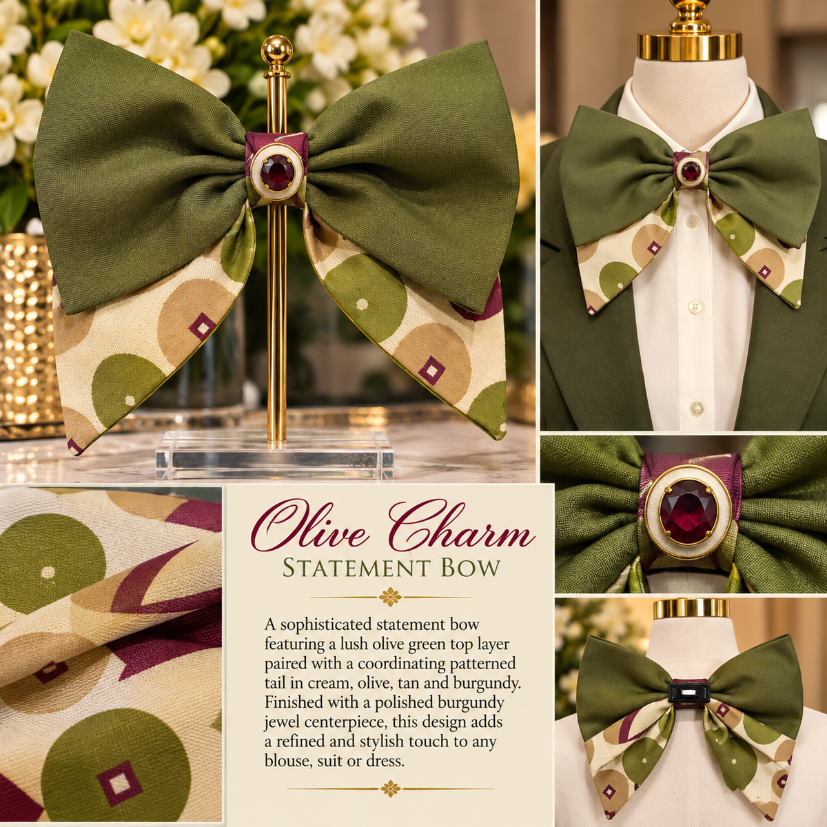 Olive Charm Statement Bow