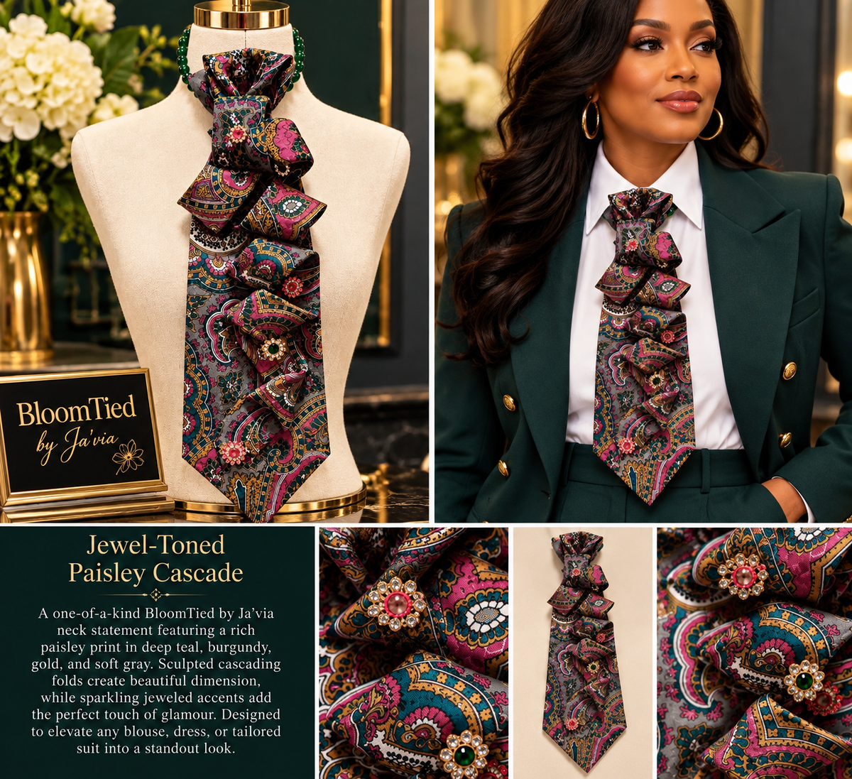 Jeweled Toned Paisley Cascade