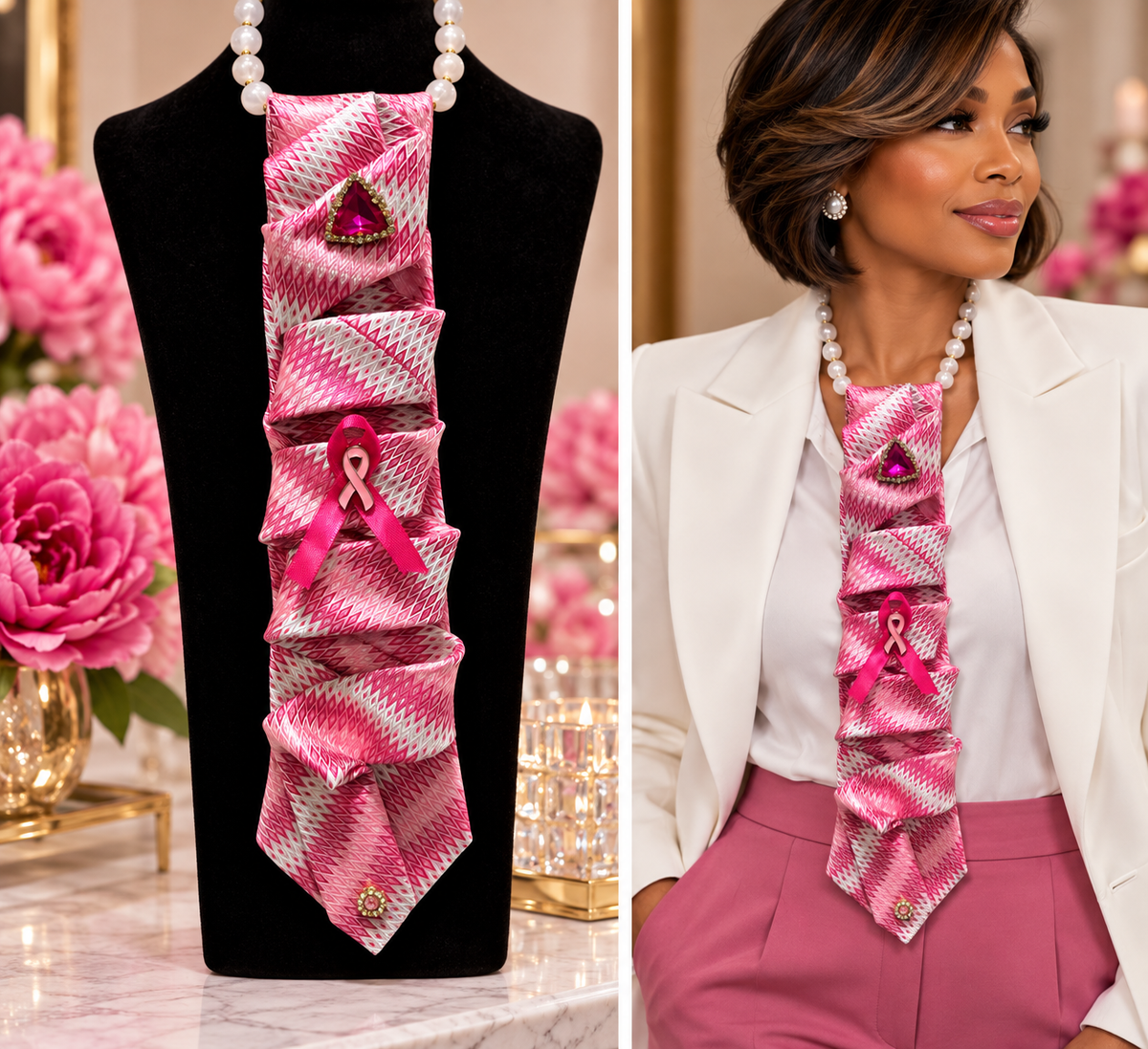 Shades of Pink Ribbon Elegance Statement Tie