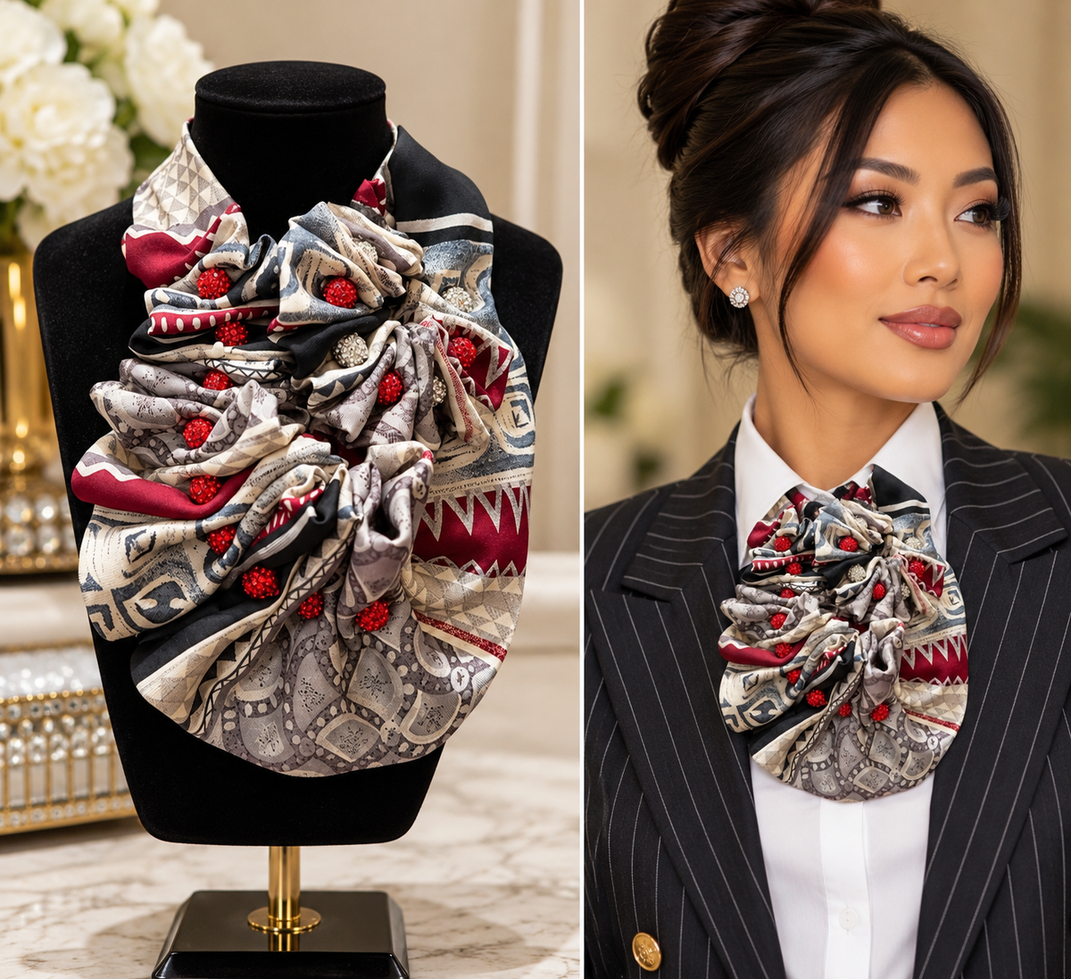 Ruby Mosaic Bloom – Statement Neckpiece