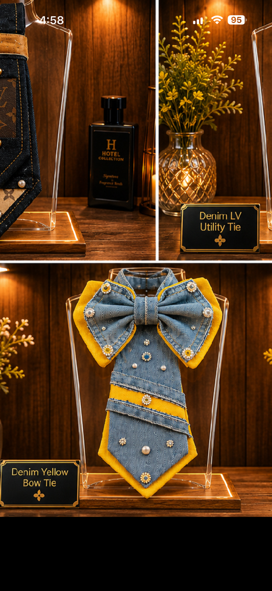 Denim yellow bow tie