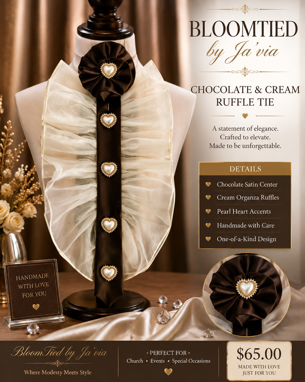 The Chocolate Pearl Ruffle Tie