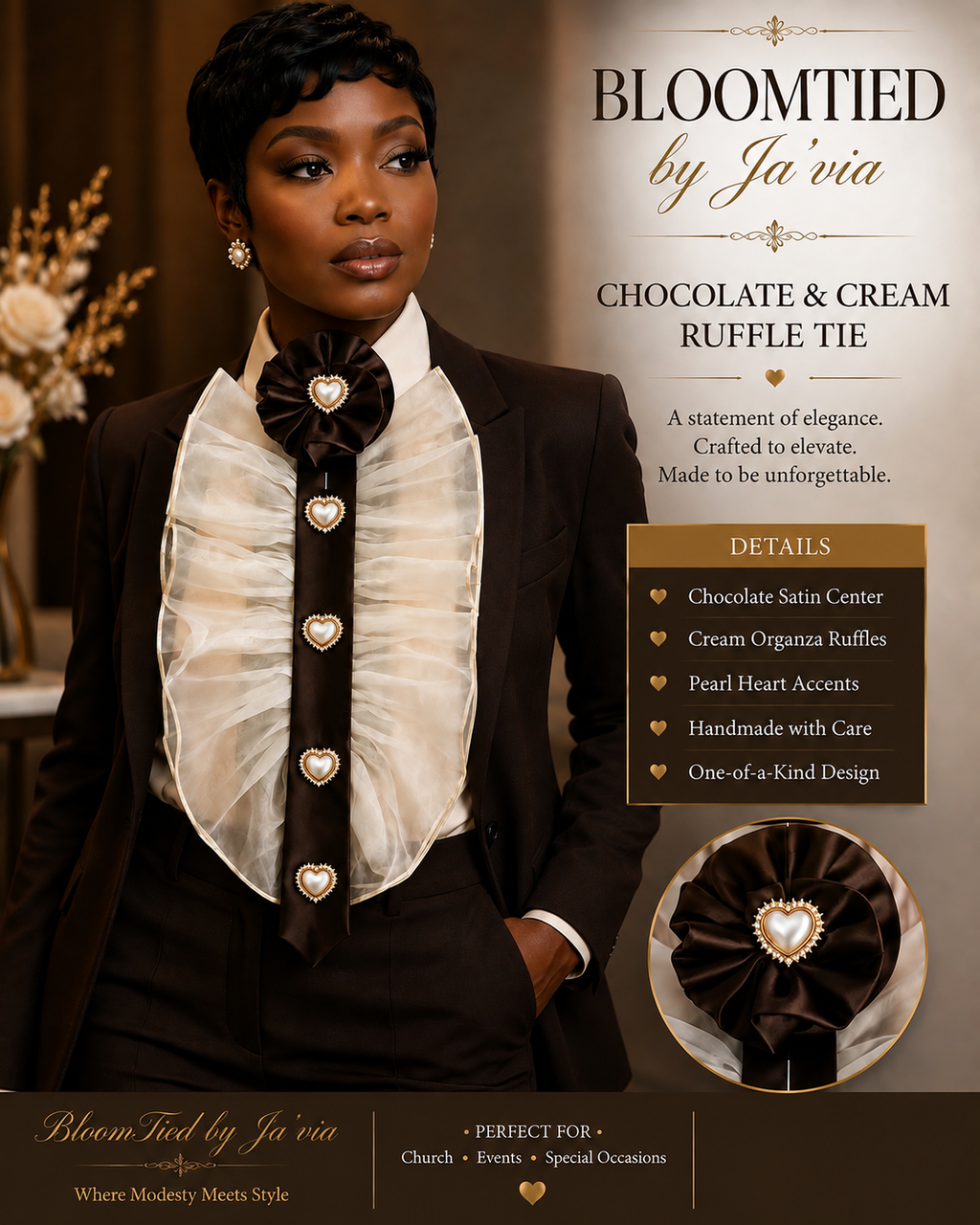 The Chocolate Pearl Ruffle Tie