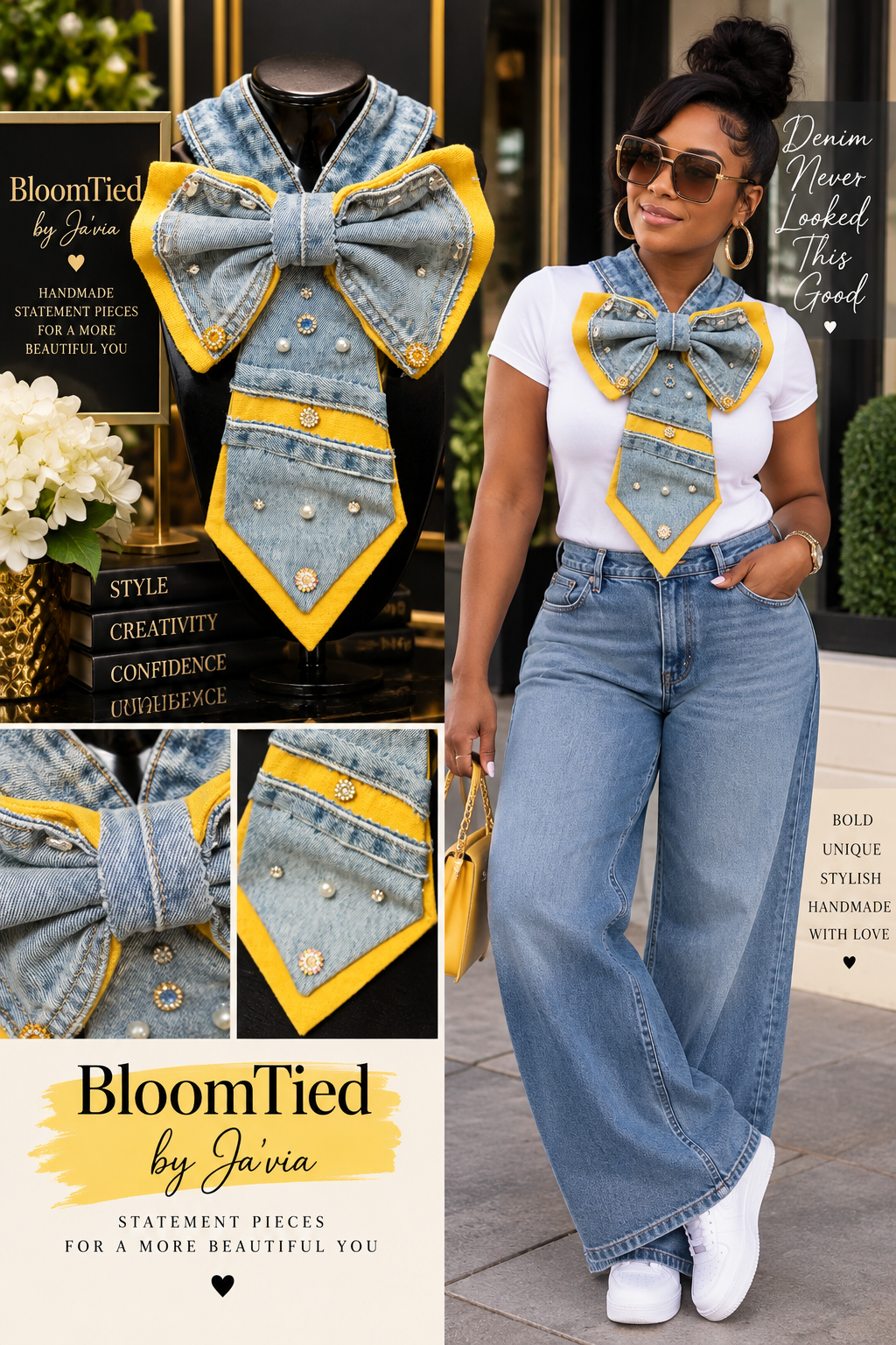 Denim yellow bow tie